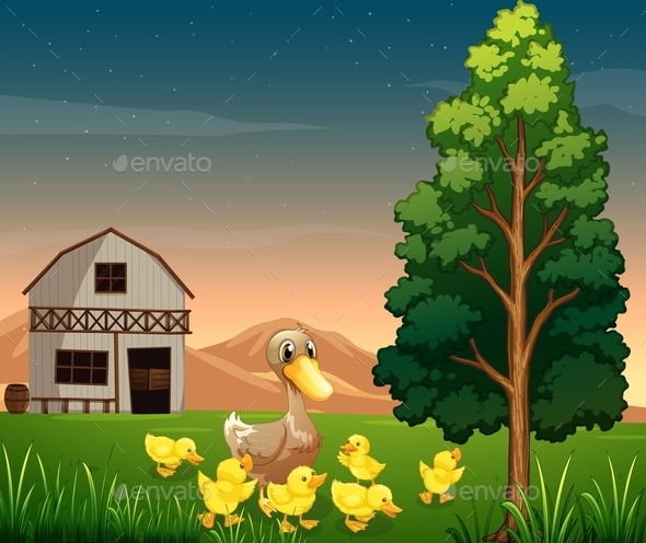 GraphicRiver Duck and Her Ducklings Across the Barnhouse 11057056 GraphicRiver Duck and Her Ducklings Across the Barnhouse 11057056