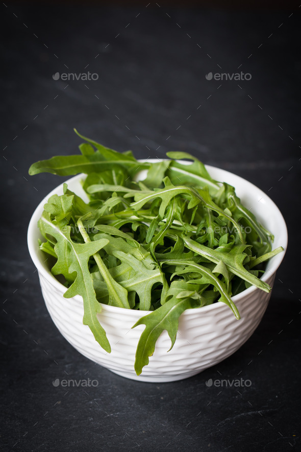 fresh arugula in white bowl (Misc) Photo Download