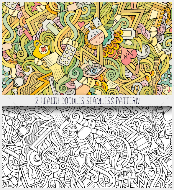 GraphicRiver 2 Medical and Health Doodles Seamless Patterns 11060989 GraphicRiver 2 Medical and Health Doodles Seamless Patterns 11060989