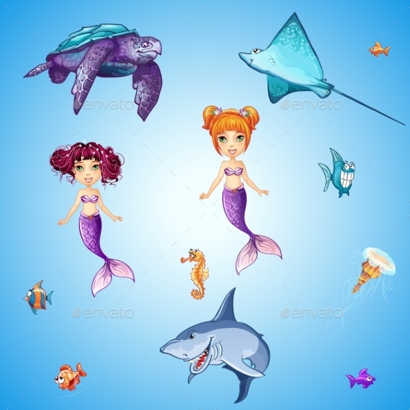GraphicRiver Set of Cartoon Underwater Inhabitants 11060997 GraphicRiver Set of Cartoon Underwater Inhabitants 11060997