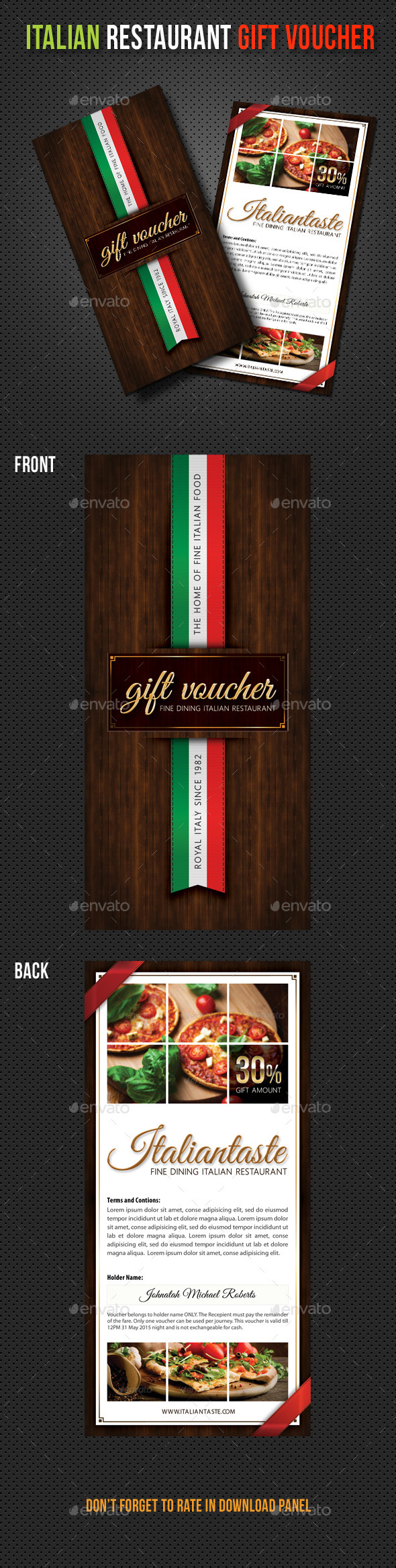 Italian Restaurant Menu Gift Voucher (Cards & Invites)