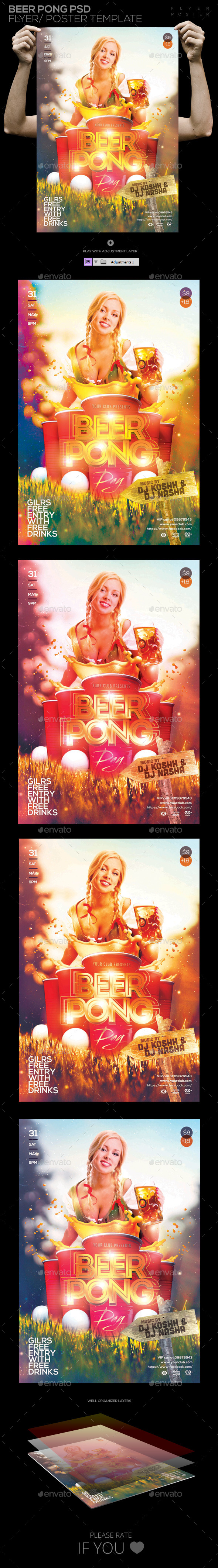 Beer Pong Game Party PSD Flyer/ POSTER Template (Clubs & Parties)