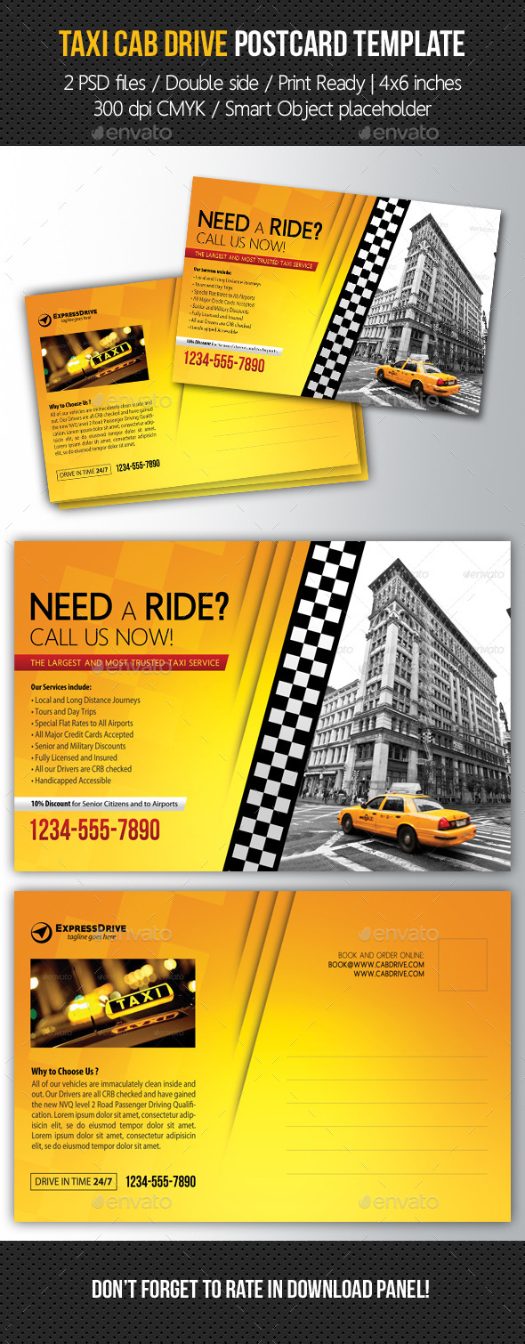 Taxi Cab Drive Postcard Template (Cards & Invites)