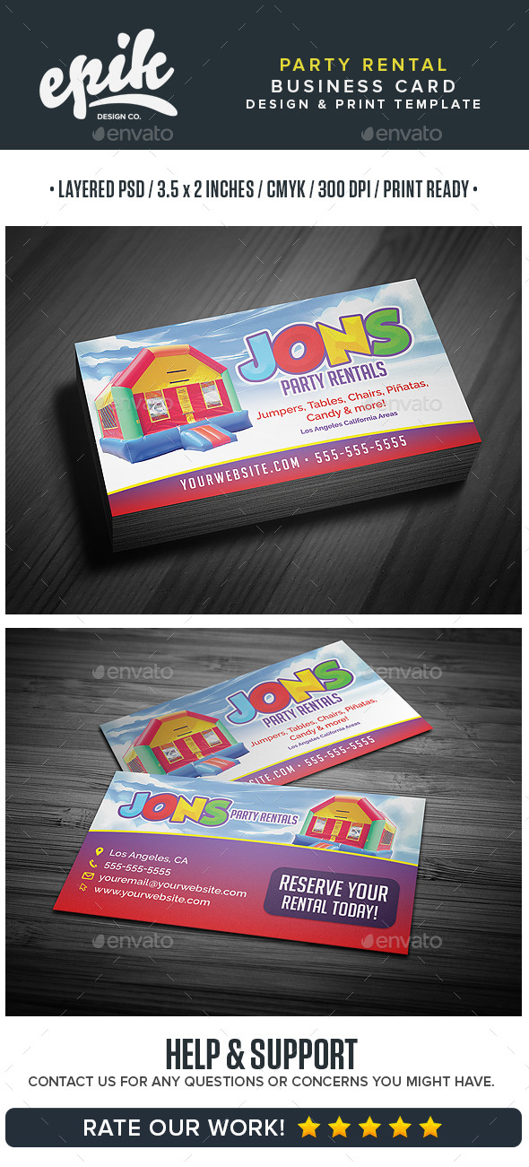 Party Rental Store Business Card Template (Business Cards)