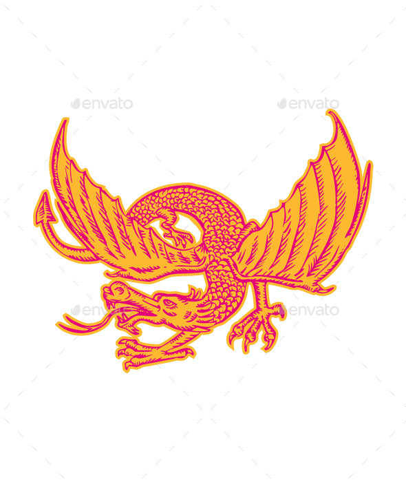GraphicRiver Dragon Medieval Front Etching 11071355 GraphicRiver Dragon Medieval Front Etching 11071355