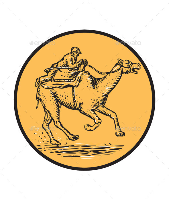 GraphicRiver Jockey Camel Racing Circle Etching 11071632 GraphicRiver Jockey Camel Racing Circle Etching 11071632