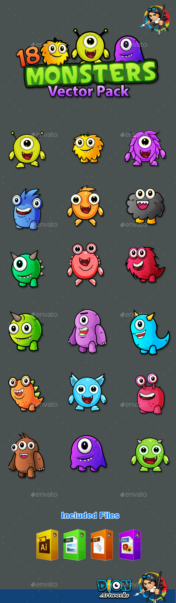GraphicRiver 18 Cartoon Monsters Pack 11072230 GraphicRiver 18 Cartoon Monsters Pack 11072230