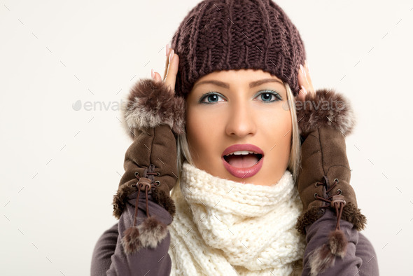 Surprised Beauty In Winter Clothes (Misc) Photo Download