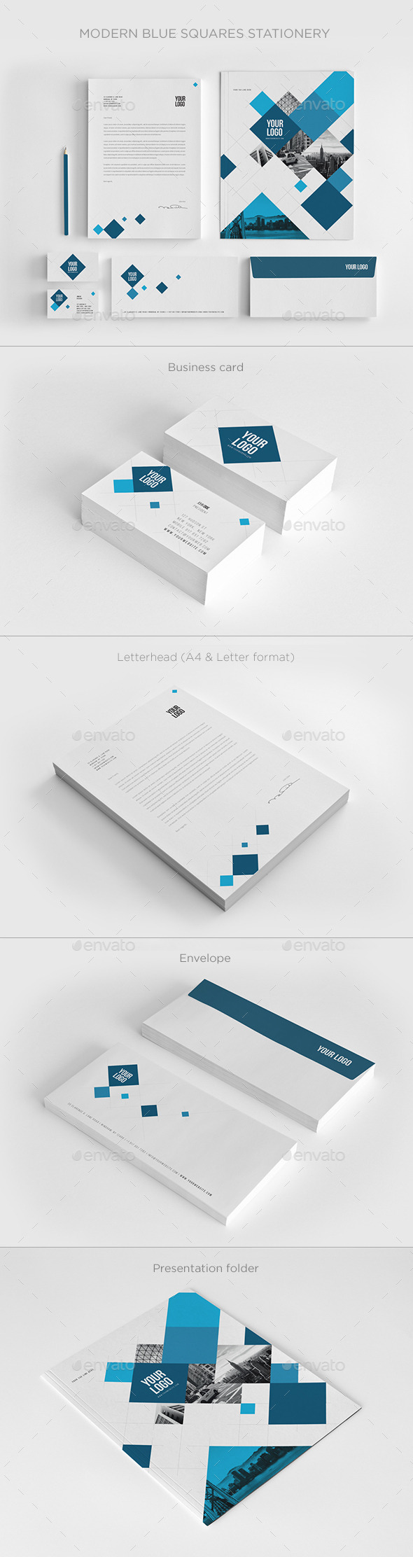 GraphicRiver Modern Blue Squares Stationery 11082151 GraphicRiver Modern Blue Squares Stationery 11082151