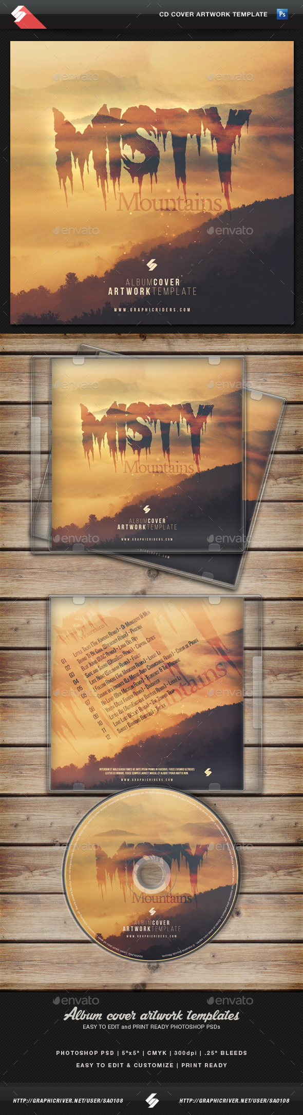 GraphicRiver Misty Mountains CD Cover Artwork Template 11088121 GraphicRiver Misty Mountains CD Cover Artwork Template 11088121