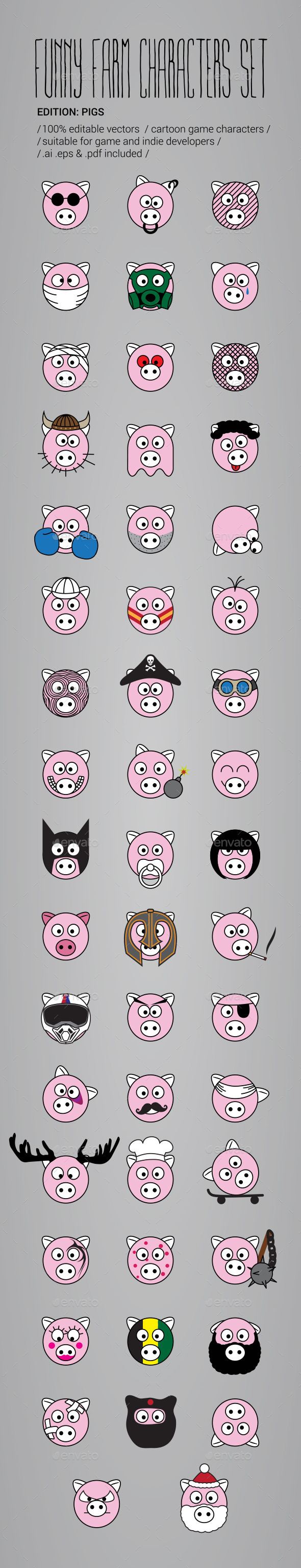 50 Cartoon Pig Characters (Animals)