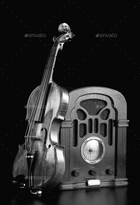 Old radio and violin.