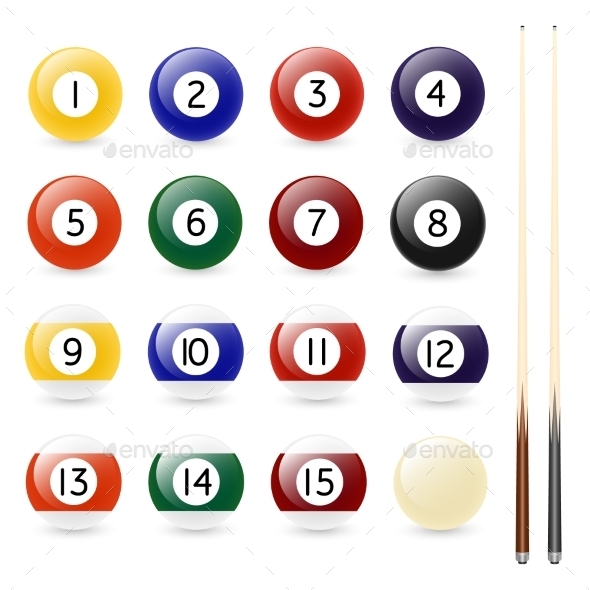 GraphicRiver Set of Sixteen Billiard Balls and Two Cues 11095951 GraphicRiver Set of Sixteen Billiard Balls and Two Cues 11095951