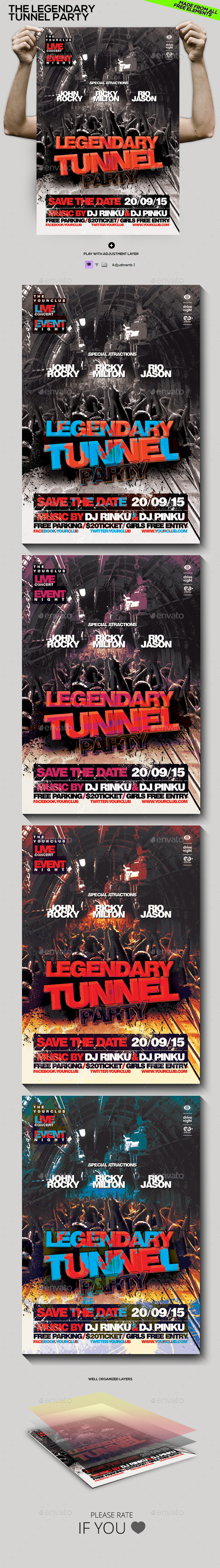 The Legendary Tunnel Party PSD Flyer/Poster (Clubs & Parties)