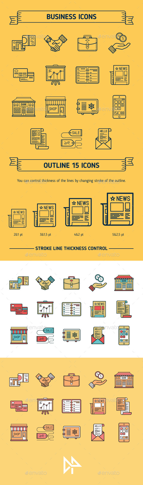 Business, Outline & Colored Icons (Business)