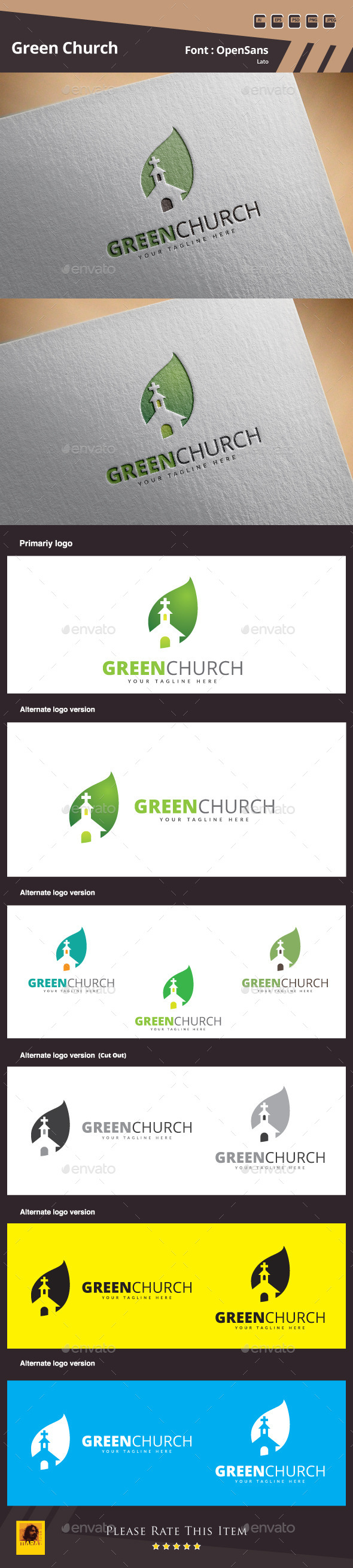 Green Church Logo Template (Buildings)