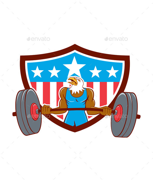 Bald Eagle Weightlifter Barbell USA Flag