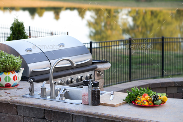 Preparing a healthy meal in an outdoor kitchen