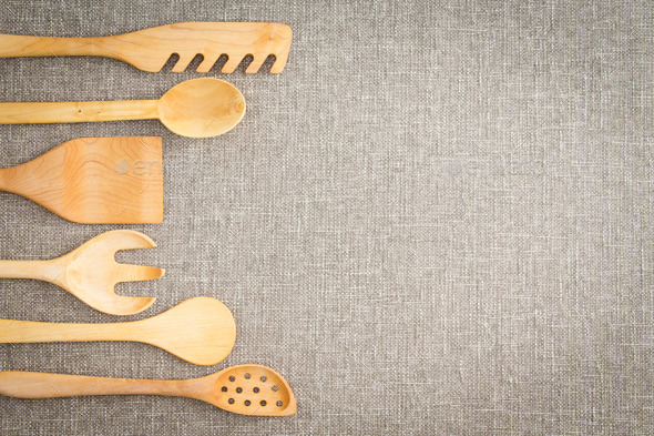 Wooden cooking utensils border