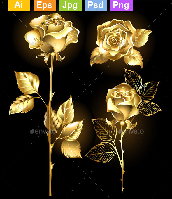 GraphicRiver Set of Golden Roses 11109016 GraphicRiver Set of Golden Roses 11109016