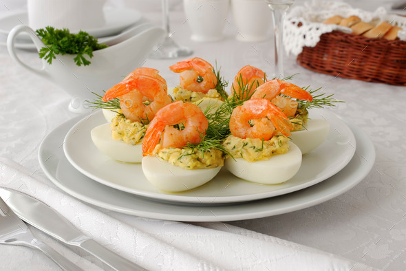 Eggs stuffed with spicy shrimp (Misc) Photo Download