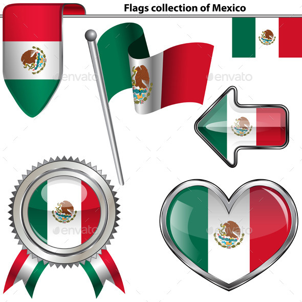 Glossy Icons with Flag of Mexico