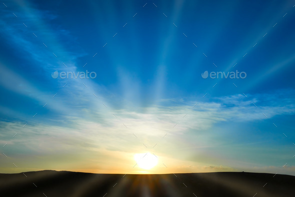 Sun rising on the blue sky (Misc) Photo Download