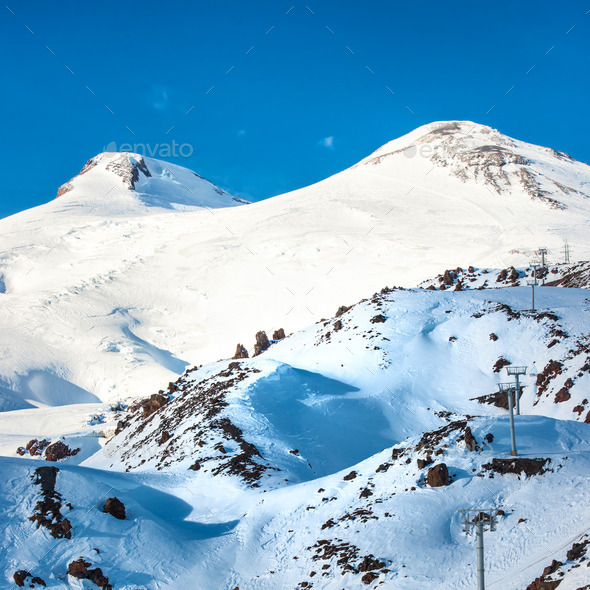 Two peaks of Elbrus mountain in snow (Misc) Photo Download