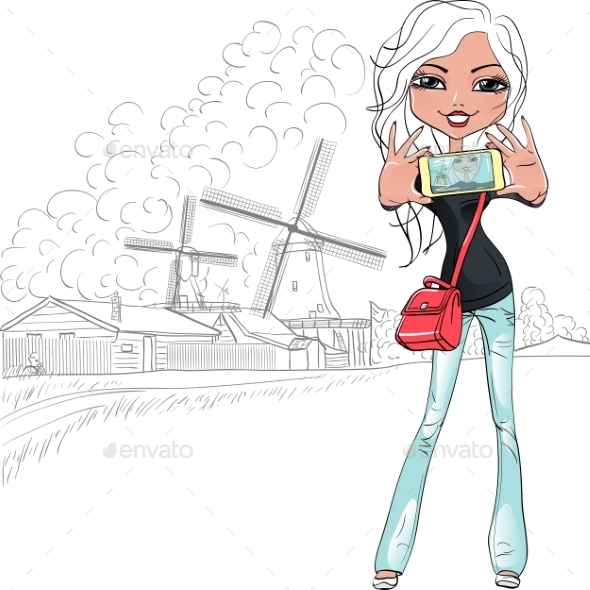 GraphicRiver Girl taking a Selfie in Holland 11116757 GraphicRiver Girl taking a Selfie in Holland 11116757