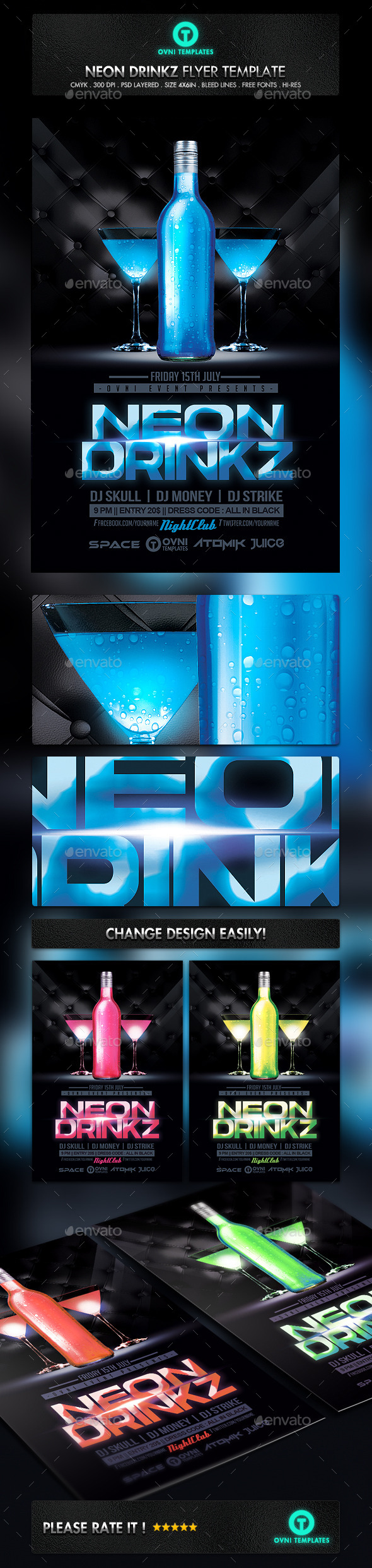 GraphicRiver Neon Drink Flyer Template 11118775 GraphicRiver Neon Drink Flyer Template 11118775