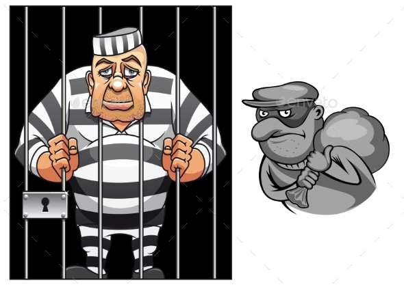 GraphicRiver Cartoon Prisoner and Robber 11136448 GraphicRiver Cartoon Prisoner and Robber 11136448