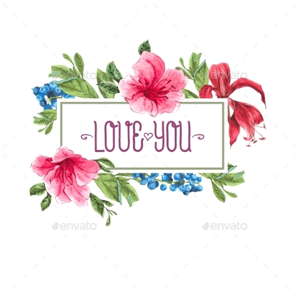 GraphicRiver Vintage Watercolor Greeting Card with Blooming 11145753 GraphicRiver Vintage Watercolor Greeting Card with Blooming 11145753