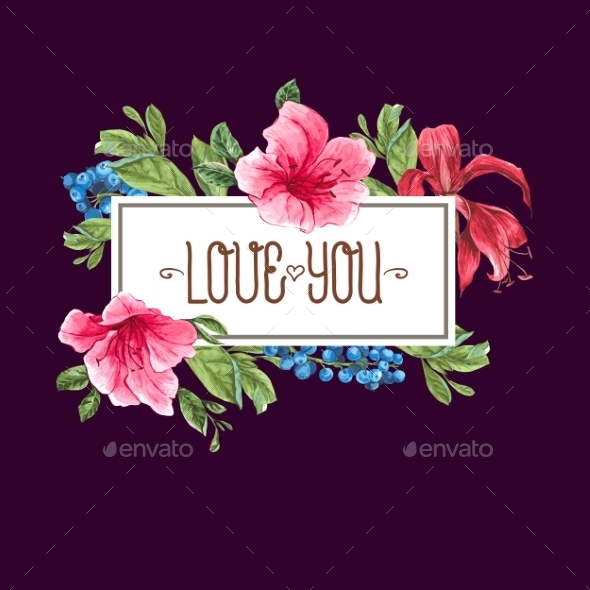 GraphicRiver Vintage Watercolor Greeting Card with Blooming 11145767 GraphicRiver Vintage Watercolor Greeting Card with Blooming 11145767