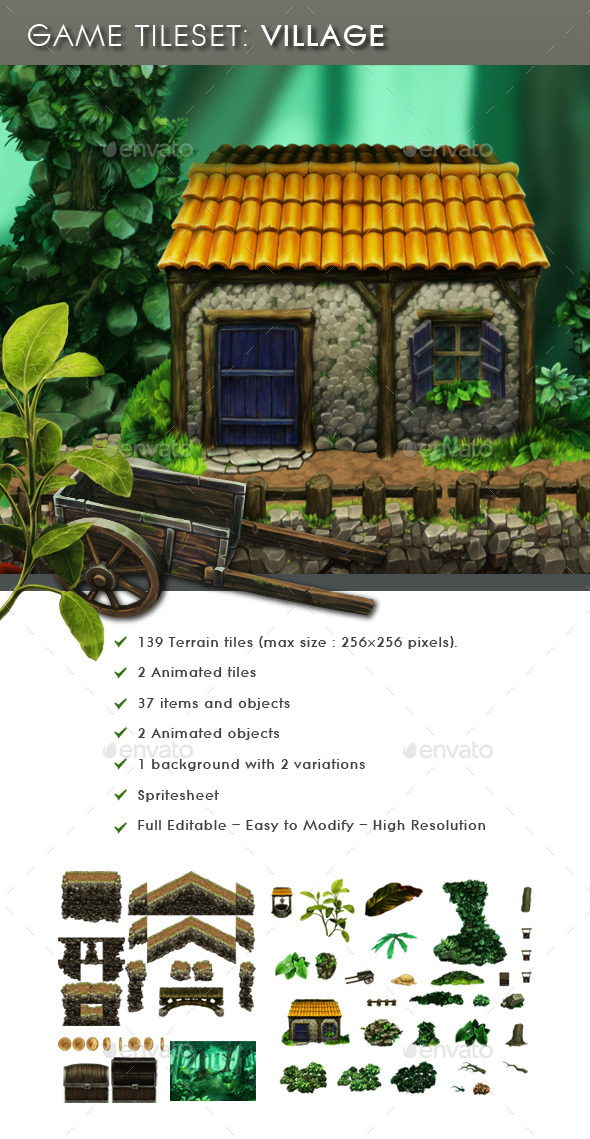 GraphicRiver Platform Game Tileset Village 11147276 GraphicRiver Platform Game Tileset Village 11147276
