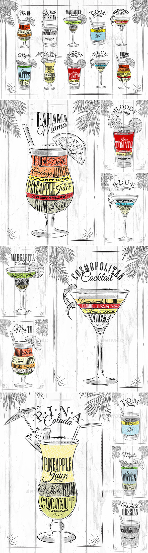 GraphicRiver Set Coctails Coal 11148131 GraphicRiver Set Coctails Coal 11148131