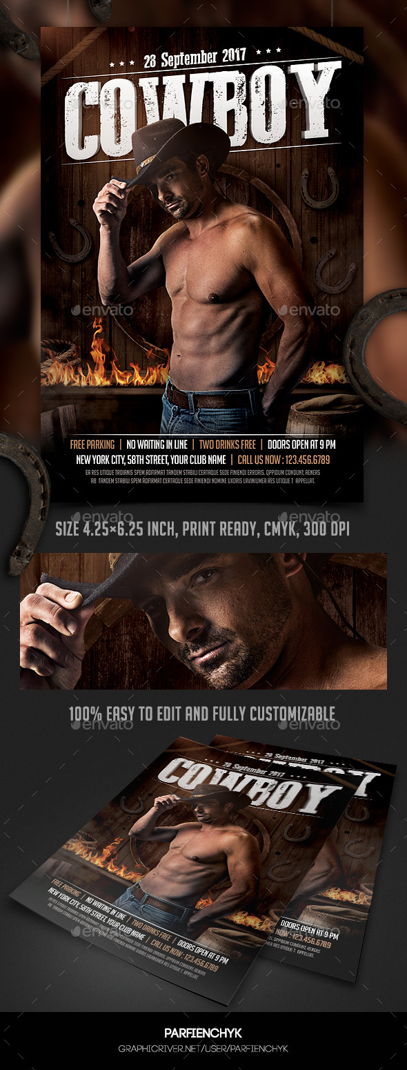 Cowboy Party Flyer Template (Clubs & Parties)