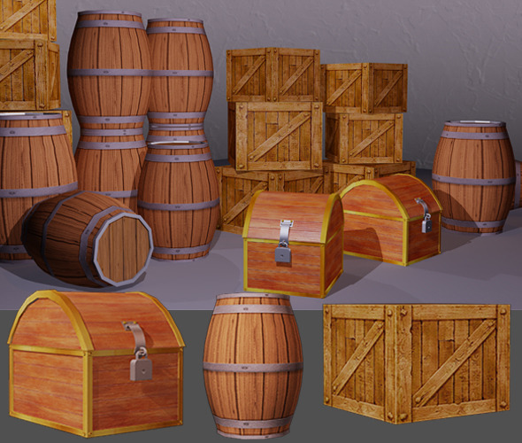 3DOcean Low poly box and barrel 11153969 3DOcean Low poly box and barrel 11153969