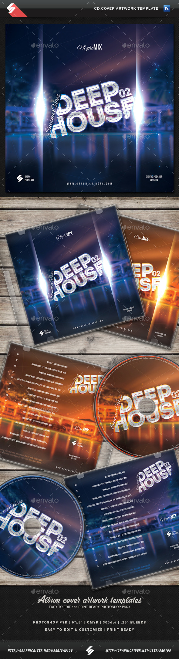 Summer Vibes 02 - Deep House CD Cover Template (CD & DVD Artwork)