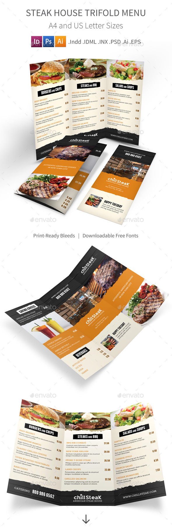 GraphicRiver Steak House Trifold Menu 11162336 GraphicRiver Steak House Trifold Menu 11162336