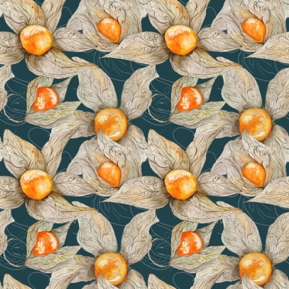GraphicRiver Watercolor Pattern with Physalis 11164270 GraphicRiver Watercolor Pattern with Physalis 11164270