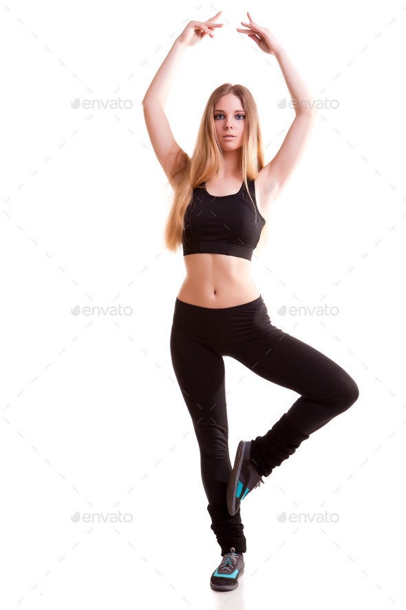 Dancing gilr in pose full body isolated over white background (Misc) Photo Download