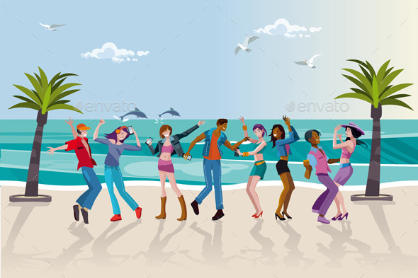 GraphicRiver Young People Dancing at the Beach 11171461 GraphicRiver Young People Dancing at the Beach 11171461