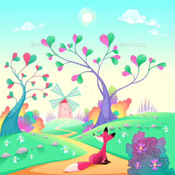 GraphicRiver Landscape with Fox 11174340 GraphicRiver Landscape with Fox 11174340