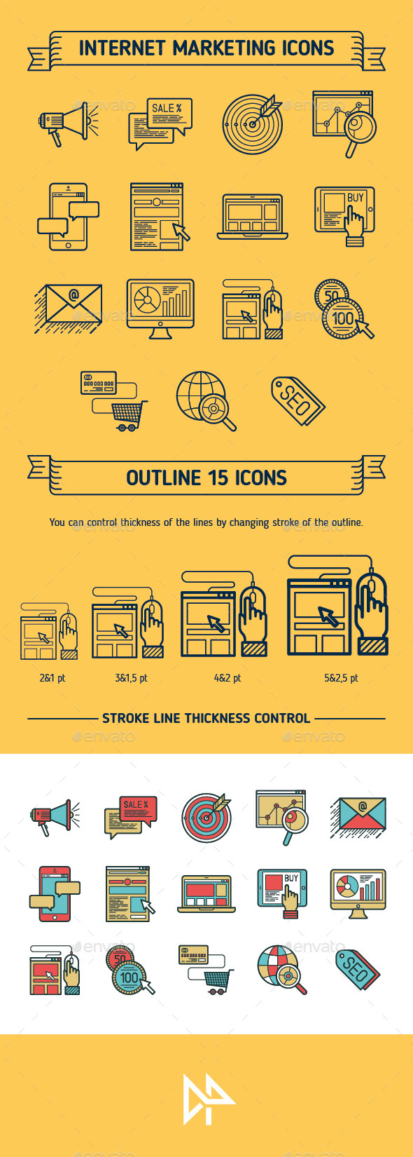 Marketing, Outline & Colored Icons (Business)