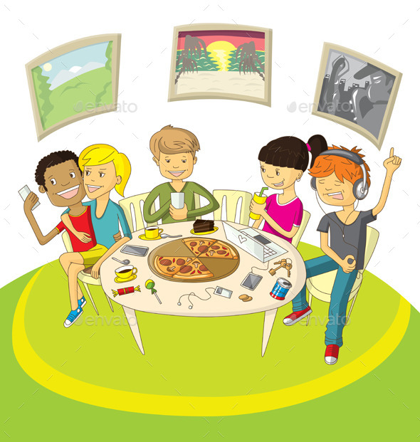 GraphicRiver Friends in Pizzeria 11182620 GraphicRiver Friends in Pizzeria 11182620