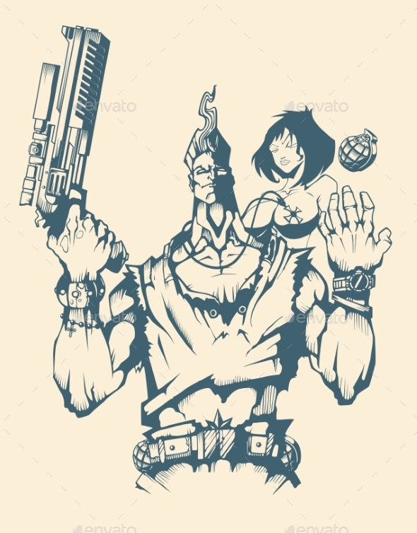 GraphicRiver Character of Armed Man with Woman 11183312 GraphicRiver Character of Armed Man with Woman 11183312