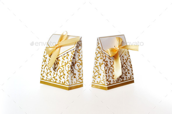 White Gift Box with Gold Ribbon Isolated on a White Background (Misc) Photo Download