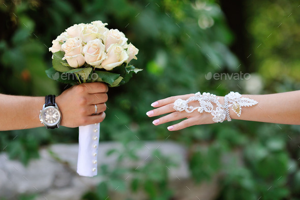 groom gives the bride a bouquet of roses (Misc) Photo Download