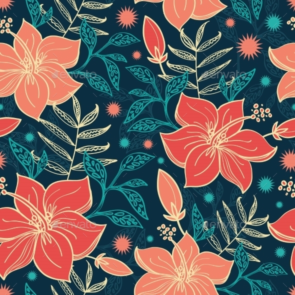 GraphicRiver Tropical Hibiscus Flowers Seamless 11188463 GraphicRiver Tropical Hibiscus Flowers Seamless 11188463