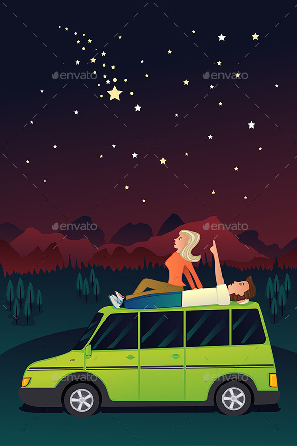 GraphicRiver Couple Watching the Stars in the Sky 11189987 GraphicRiver Couple Watching the Stars in the Sky 11189987